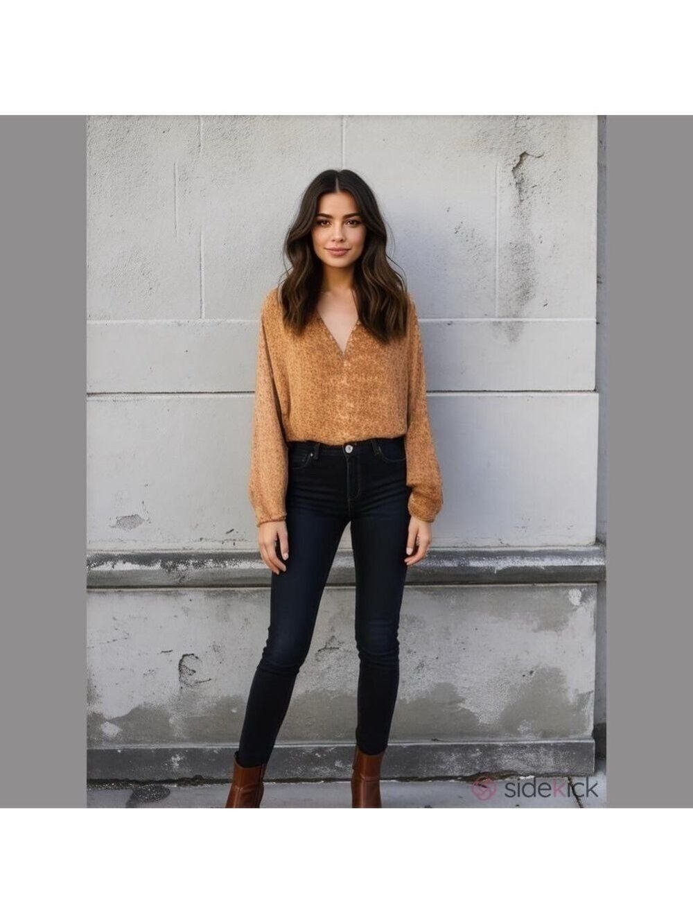 Jodifl Oversized Brown Balloon Sleeve Leopard Print Blouse